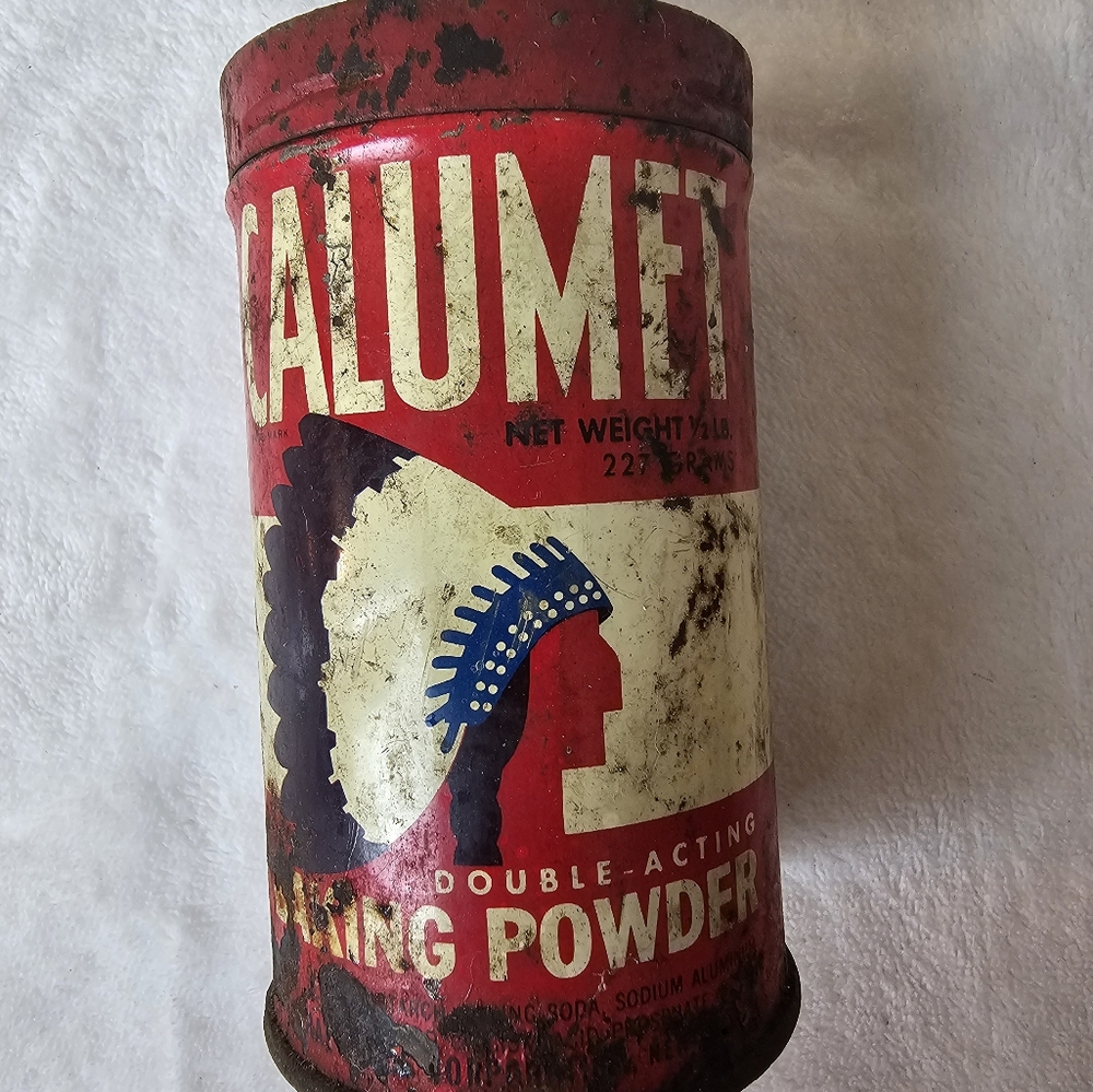 Vintage 1950'S CALUMET Double-Acting Baking Powder Tin Can 1/2lb Rusty